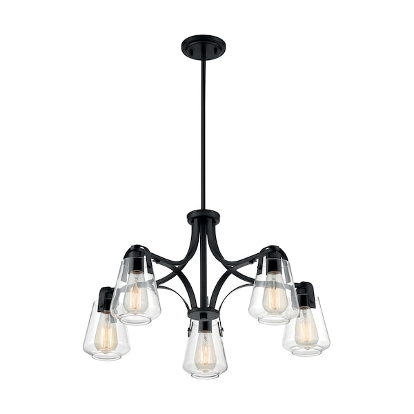 Fixture, Chandelier, 5-Lght, Incandescent, 60W, 120V, A19, Medium Base, Shade Material: Glass